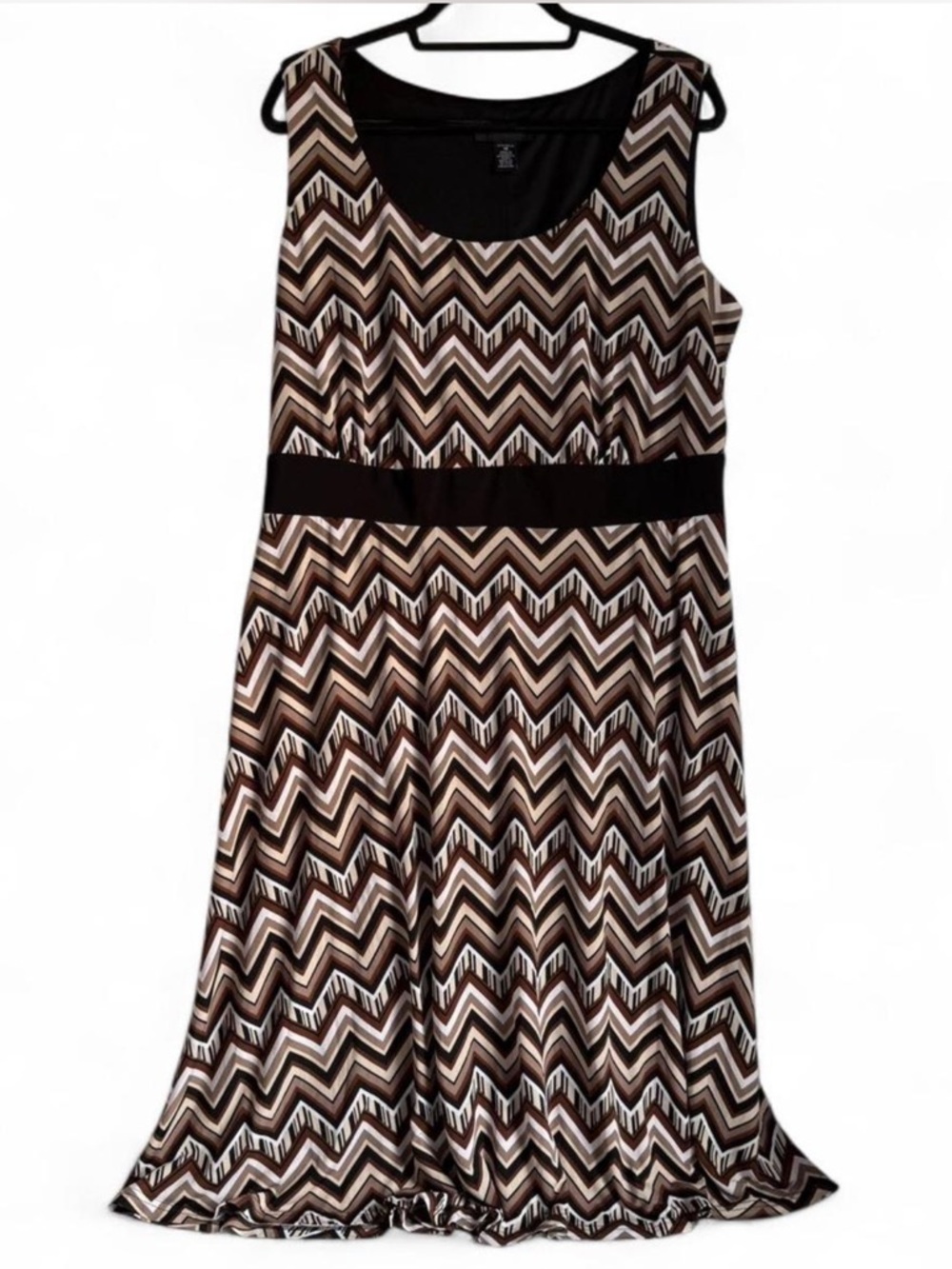 R&M Richards Black and Brown Chevron Midi Dress